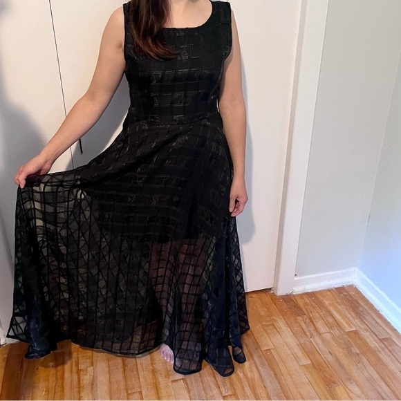 NWT Ocean Drive Black long Dress maxi sheer evening plaid Women Small elegant - Picture 11 of 11